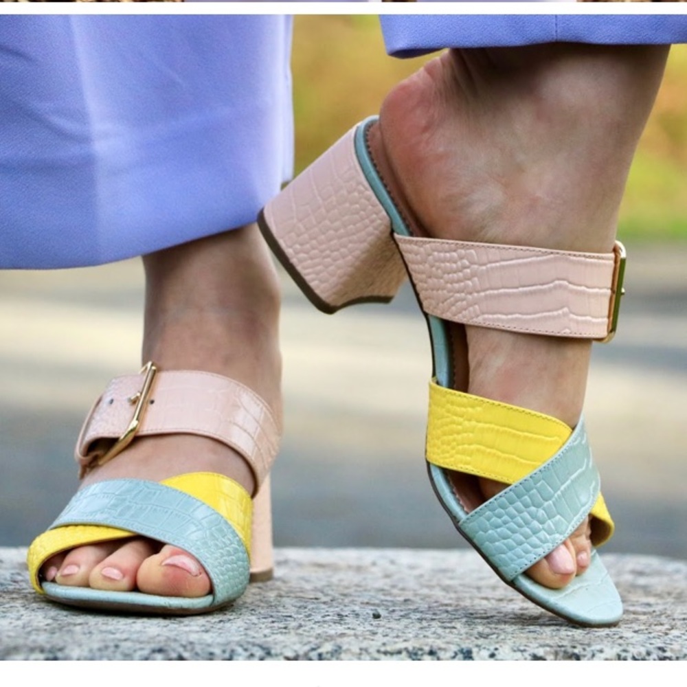 JCrew Penny Slide Sandals in Colorblock Leather